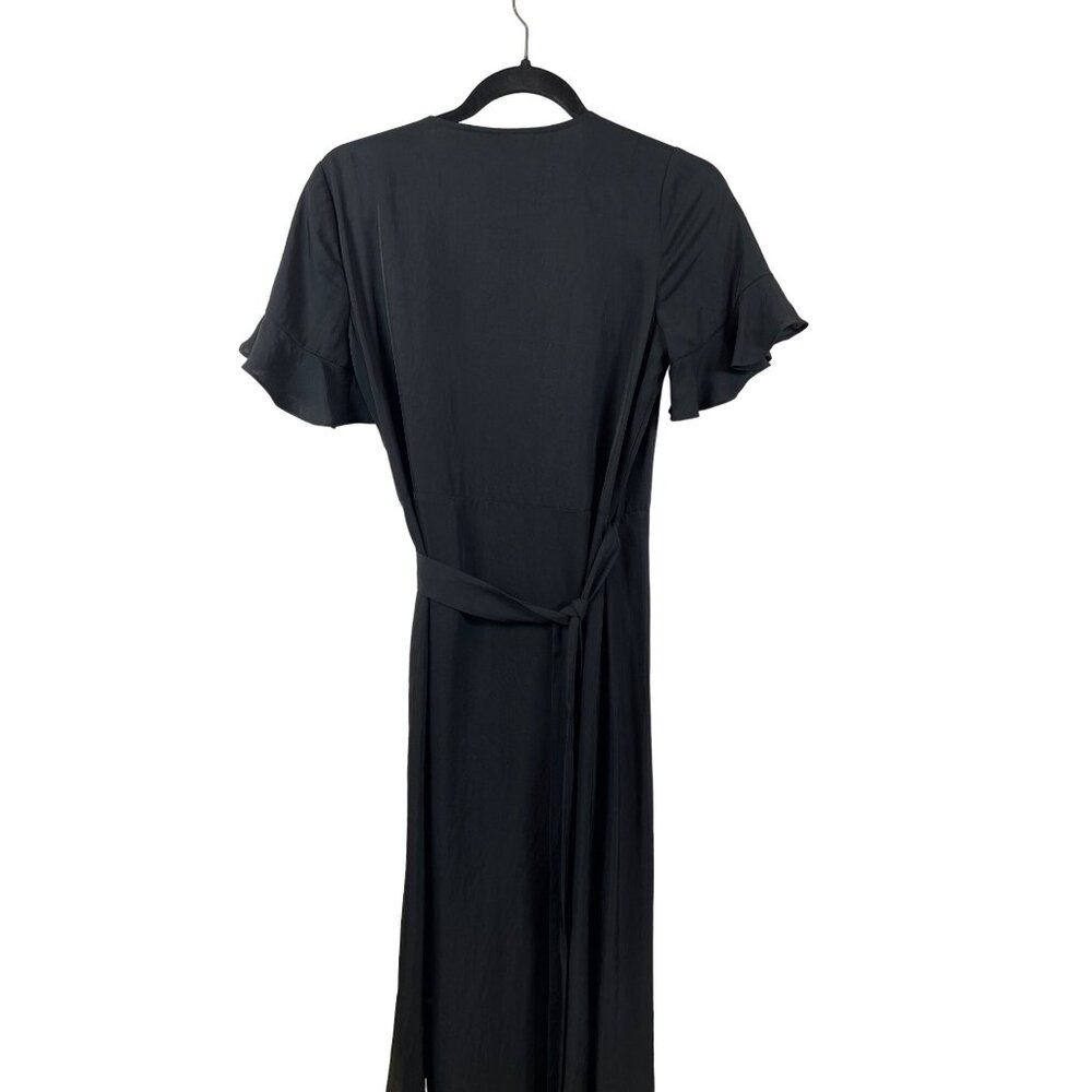 Madewell #AB342 Ruffle Sleeve Wrap Around Midi Dress Black Women’s Size XXS - Picture 3 of 6
